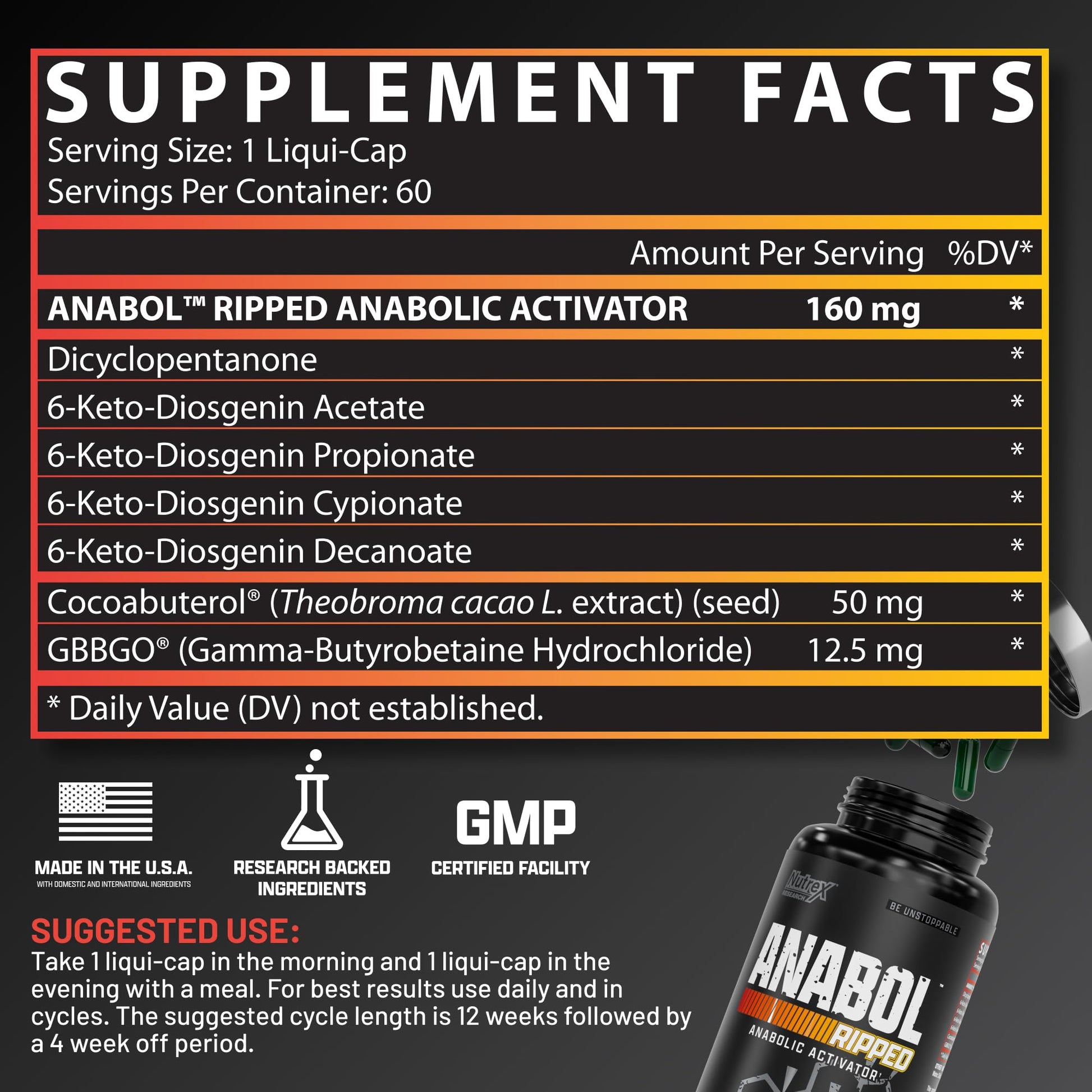 Nutrex Research Anabol Ripped Anabolic Muscle Builder for Men, 2-in-1 Muscle Builder and Shredding Supplement, (60 Count) - Maple Wellness Supplements