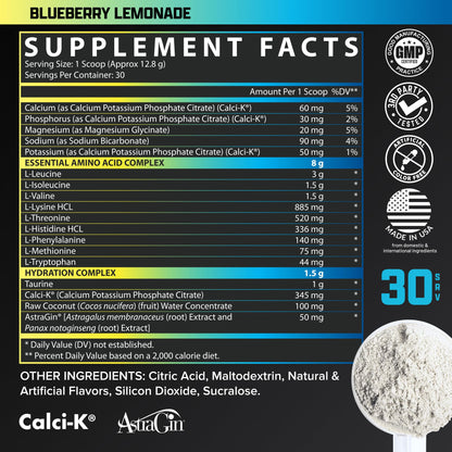Nutrex Research EAA Hydration | EAAs + BCAA Powder | Muscle Recovery, Strength, Muscle Building, Endurance | 8G Essential Amino Acids + Electrolytes | Blueberry Lemonade 30 Servings - Maple Wellness Supplements