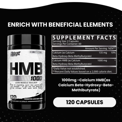 Nutrex Research HMB 1000 MG | Supports Muscle Recovery, Reduce Skeletal Muscle Damage, Increased Strength, Prevent Muscle Loss | 120 Capsules - Maple Wellness Supplements