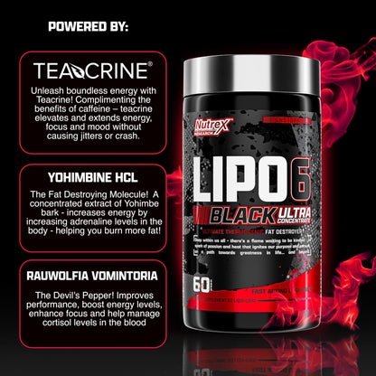 Nutrex Research Lipo-6 Black Ultra Concentrate | Thermogenic Energizing Supplement, Increase , Energy & Intense Focus |Capsule, 60Count - Maple Wellness Supplements