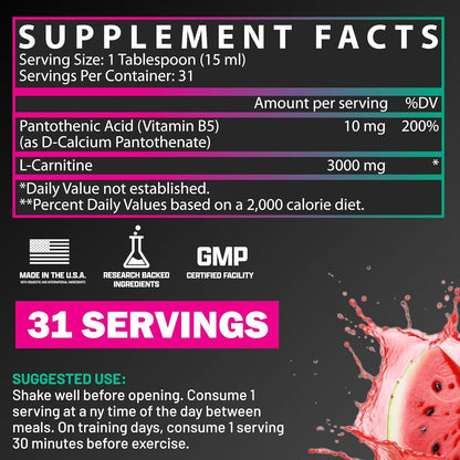 Nutrex Research Liquid Carnitine 3000 | (Strawberry Watermelon) | Premium L Carnitine Liquid, Stimulant Free 31 Servings - Maple Wellness Supplements