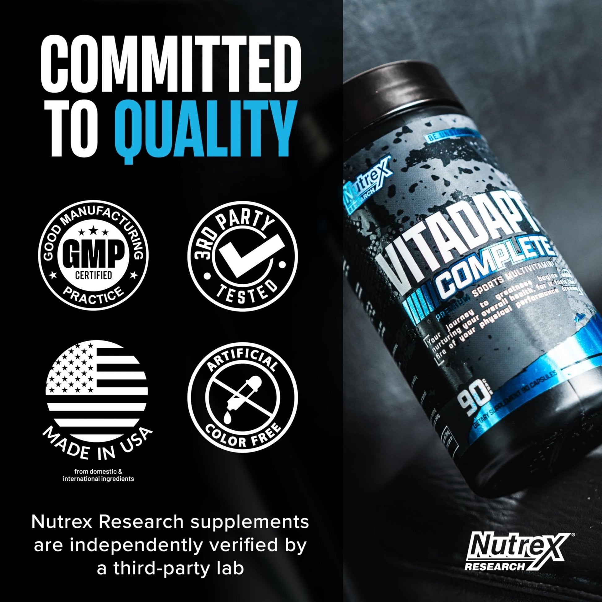 Nutrex Research Vitadapt Complete Sports Multivitamin for Men - 24 Vitamins, KSM-66 Ashwagandha and Minerals for Athletes - Mens Multivitamin (90 Capsules) - Maple Wellness Supplements