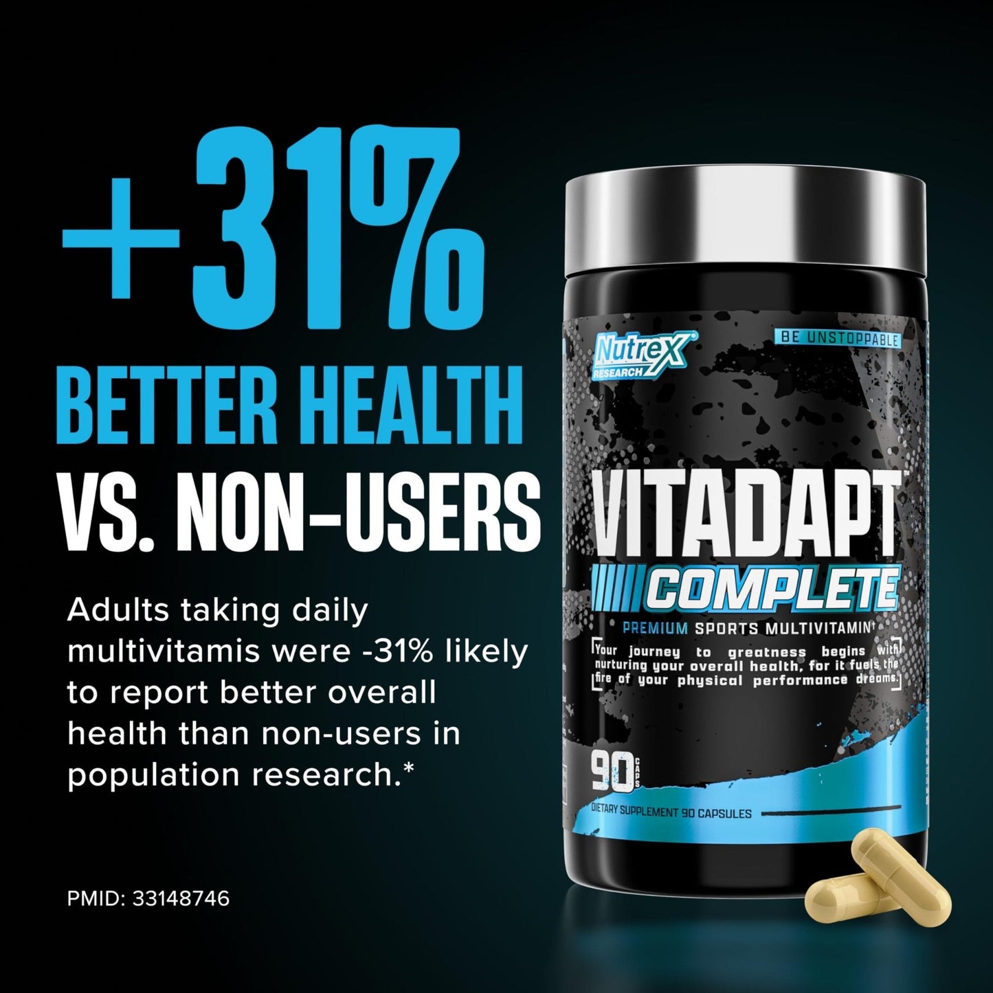 Nutrex Research Vitadapt Complete Sports Multivitamin for Men - 24 Vitamins, KSM-66 Ashwagandha and Minerals for Athletes - Mens Multivitamin (90 Capsules) - Maple Wellness Supplements