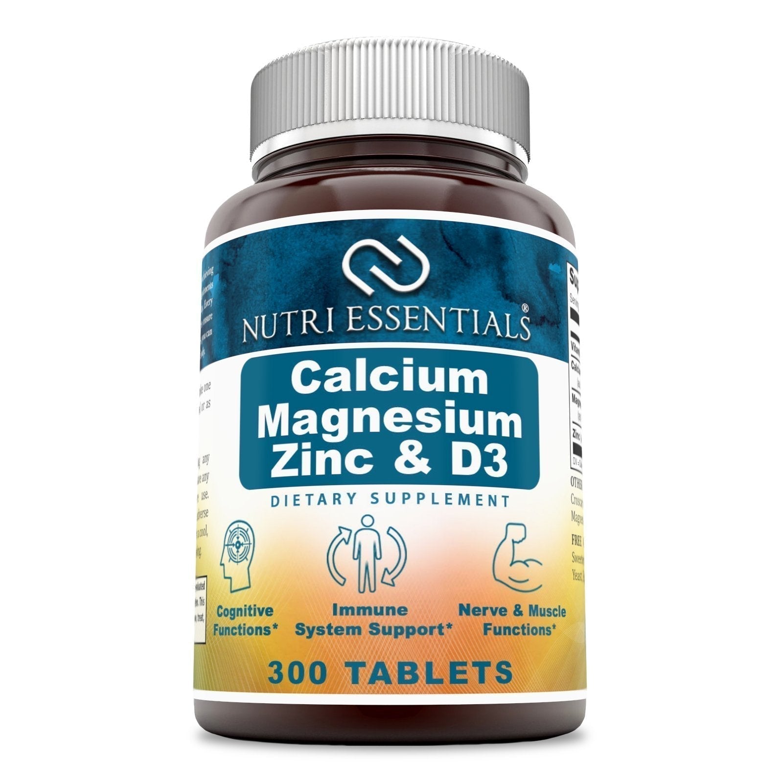 Nutri Essentials Calcium Magnesium Zinc + Vitamin D3 Tablets- Promotes Strong Bones & Teeth, Support Nerve & Muscle Function* (300 Count) - Maple Wellness Supplements