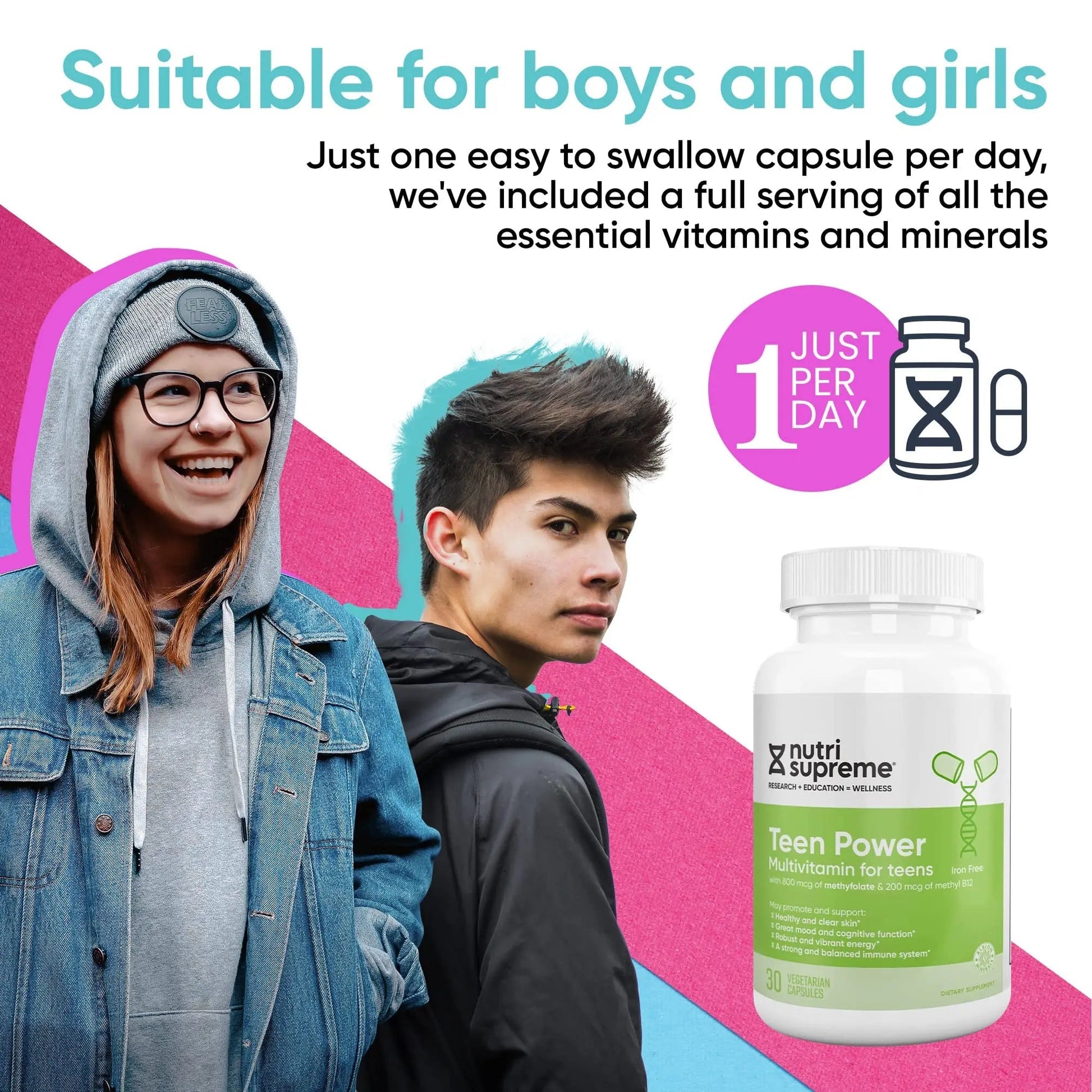 Nutri Supreme Teen Multivitamin for Boys and Girls 12-17, Best Kosher One Per Day Teen Vitamins, Formulated for Teen Development - Maple Wellness Supplements