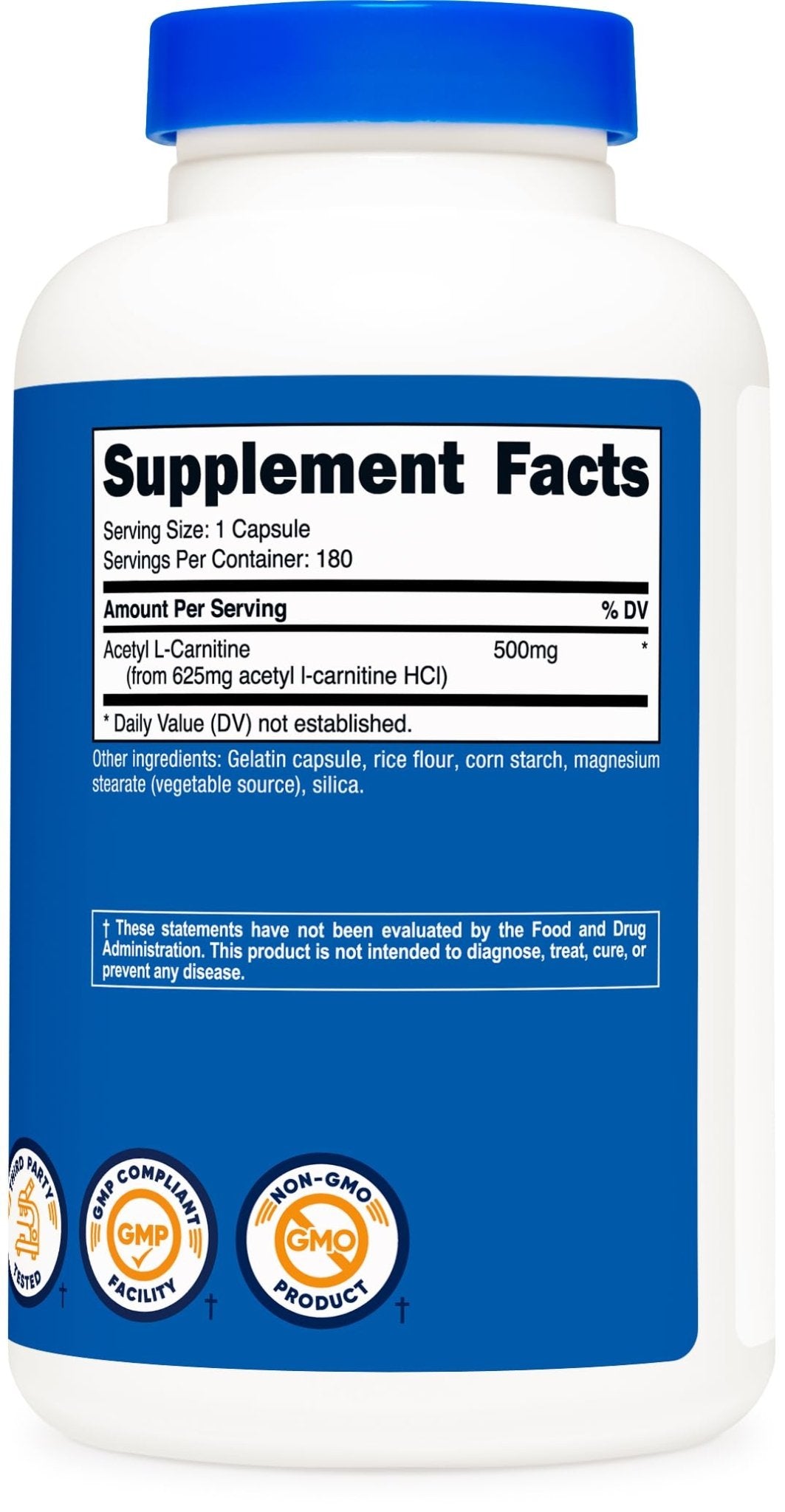 Nutricost Acetyl L-Carnitine (ALCAR) 500mg, 180 Capsules, 180 Servings - Non-GMO and Gluten Free, 1 Capsule per Serving - Maple Wellness Supplements
