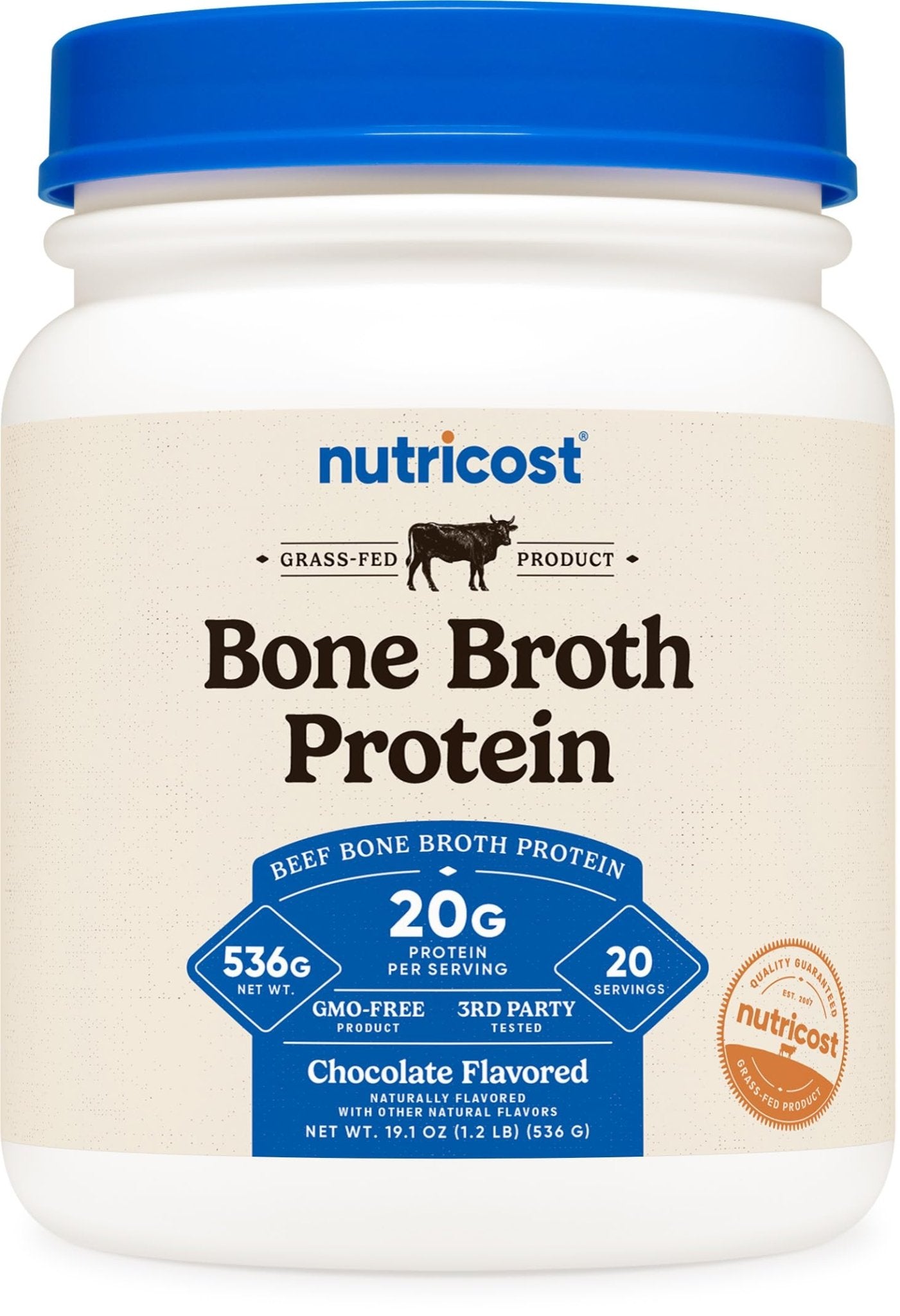 Nutricost Beef Bone Broth Protein Powder Chocolate (20 Servings) - Gluten-Free, GMO-Free - Maple Wellness Supplements