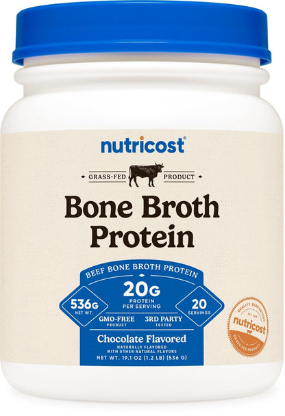Nutricost Beef Bone Broth Protein Powder Chocolate (20 Servings) - Gluten-Free, GMO-Free - Maple Wellness Supplements