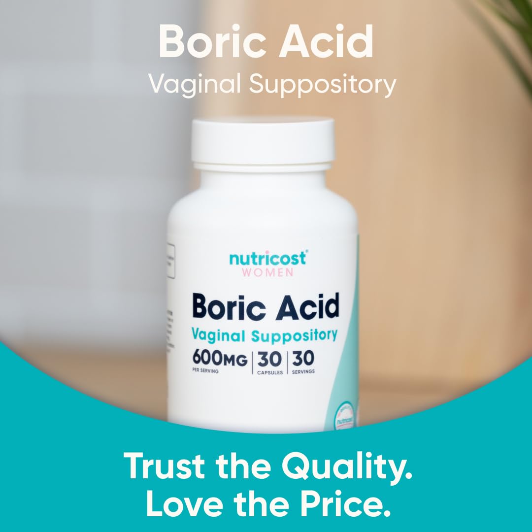Nutricost Boric Acid 600mg, 30 Capsules - Vaginal Suppository - Non-GMO - for Women - Maple Wellness Supplements