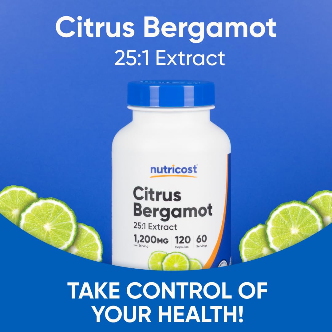 Nutricost Citrus Bergamot Capsules 1,200mg, 120 Capsules - 25:1 Bergamot Extract - 60 Servings, Gluten Free, Vegan & Non-GMO - Maple Wellness Supplements