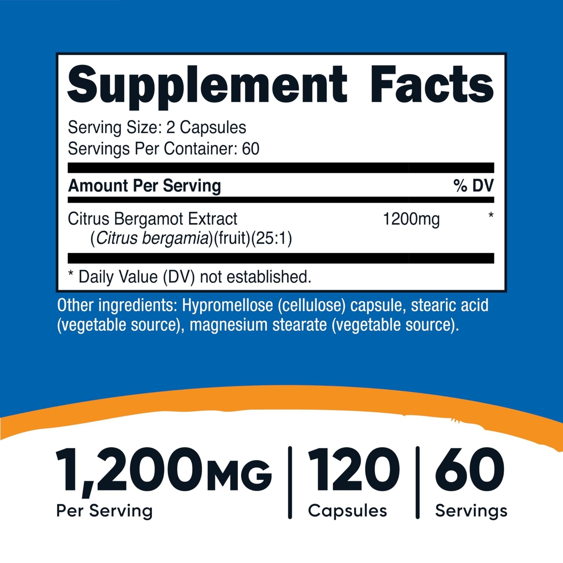Nutricost Citrus Bergamot Capsules 1,200mg, 120 Capsules - 25:1 Bergamot Extract - 60 Servings, Gluten Free, Vegan & Non-GMO - Maple Wellness Supplements
