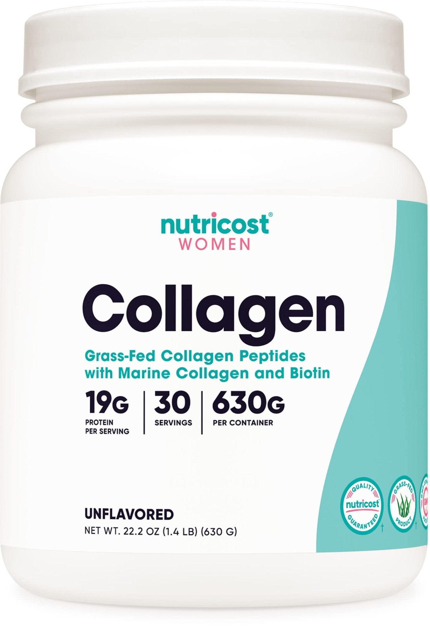 Nutricost Collagen for Women 30 Servings (Unflavored) - Grass-Fed Collagen Peptides - Maple Wellness Supplements