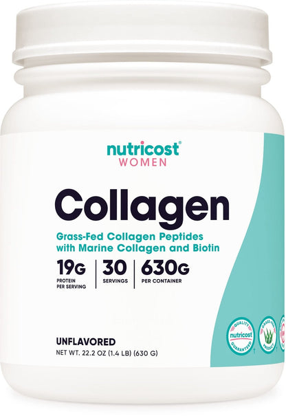 Nutricost Collagen for Women 30 Servings (Unflavored) - Grass-Fed Collagen Peptides - Maple Wellness Supplements