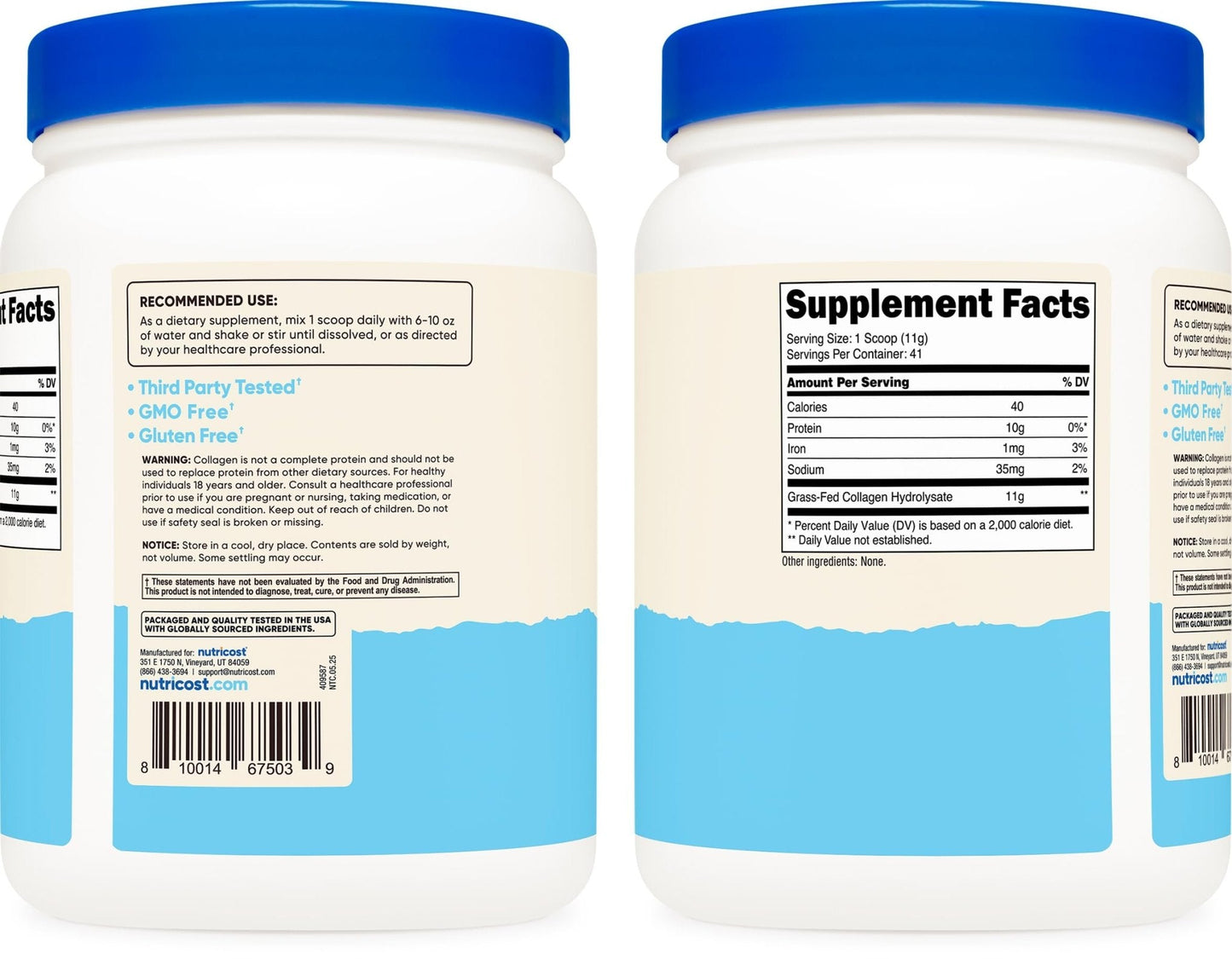 Nutricost Collagen Peptides Powder 1LB (454 G) - Grass Fed Bovine Collagen Hydrolysate (Unflavored) - Maple Wellness Supplements