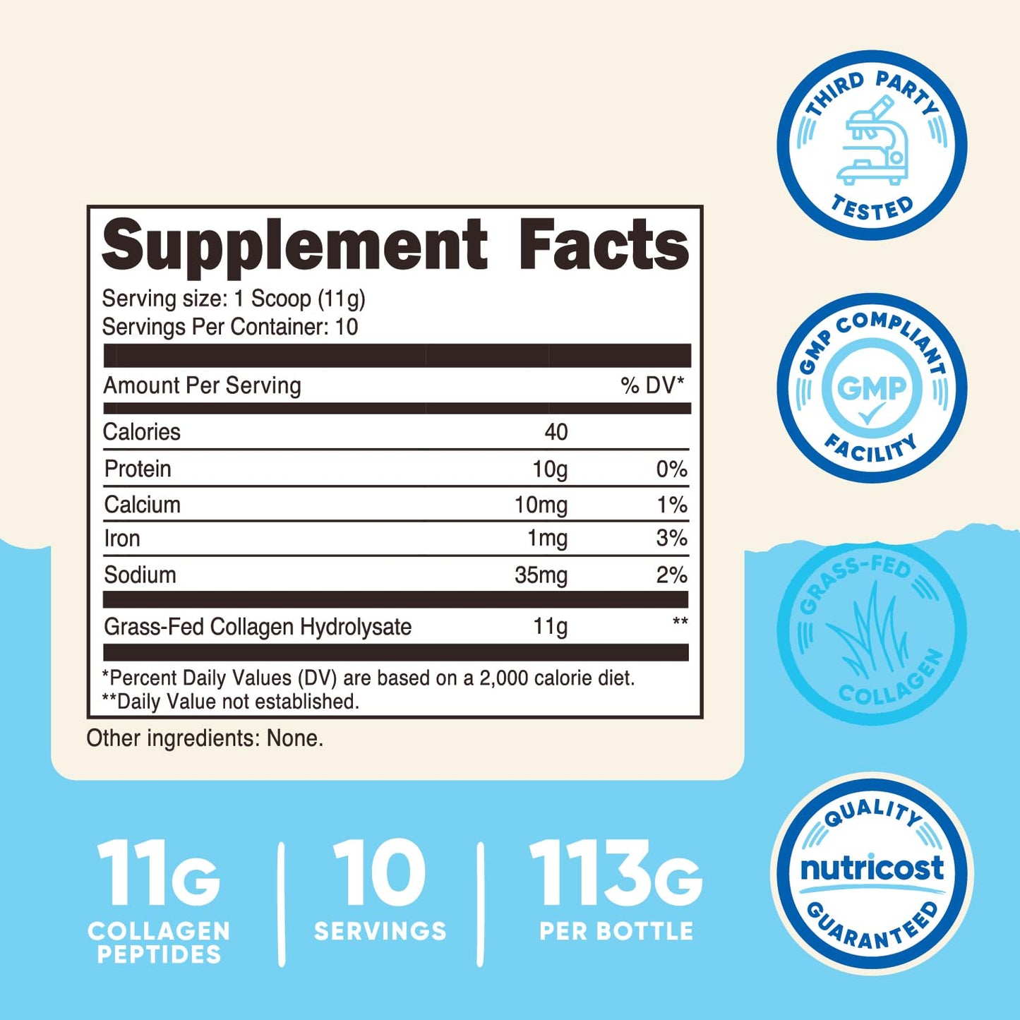 Nutricost Collagen Peptides Powder 4 oz (Unflavored) Type I, Type III Collagen - Grass-Fed, Gluten Free and Non-GMO - Maple Wellness Supplements
