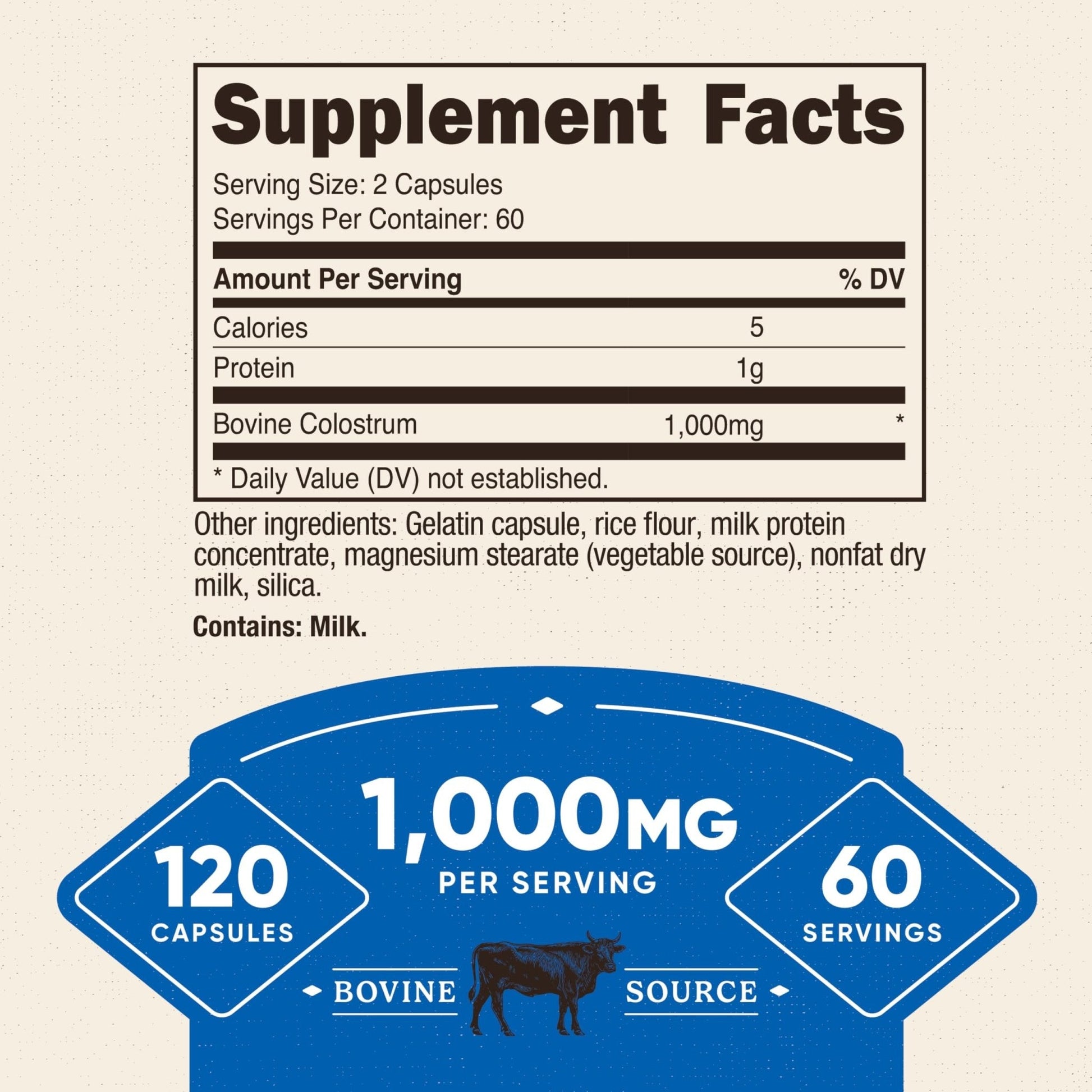 Nutricost Colostrum 1000mg, 120 Capsules - Gluten Free & GMO Free, 60 Servings - Maple Wellness Supplements