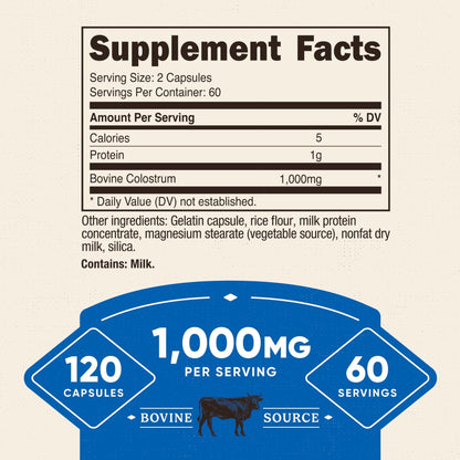 Nutricost Colostrum 1000mg, 120 Capsules - Gluten Free & GMO Free, 60 Servings - Maple Wellness Supplements