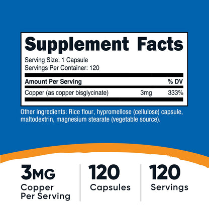 Nutricost Copper Glycinate Capsules (120 Capsules, 3MG Copper per Serving) - Non GMO, Vegan - Maple Wellness Supplements