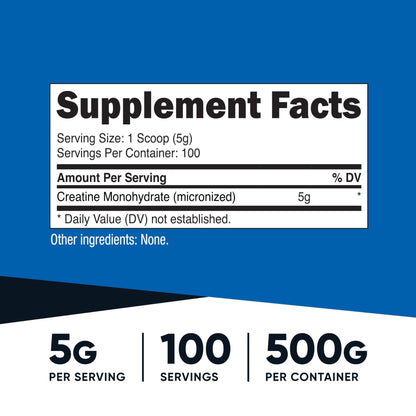 Nutricost Creatine Monohydrate Micronized Powder 500G, 5000mg Per Serv (5g) - 100 Servings, 17.9 Oz - Maple Wellness Supplements