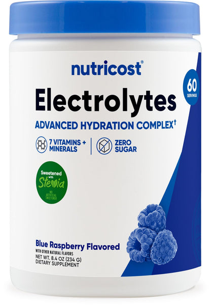 Nutricost Electrolyte Complex Powder (60 Servings, Blue Raspberry) - Hydration Supplement Drink Mix with Vitamins and Minerals - Maple Wellness Supplements