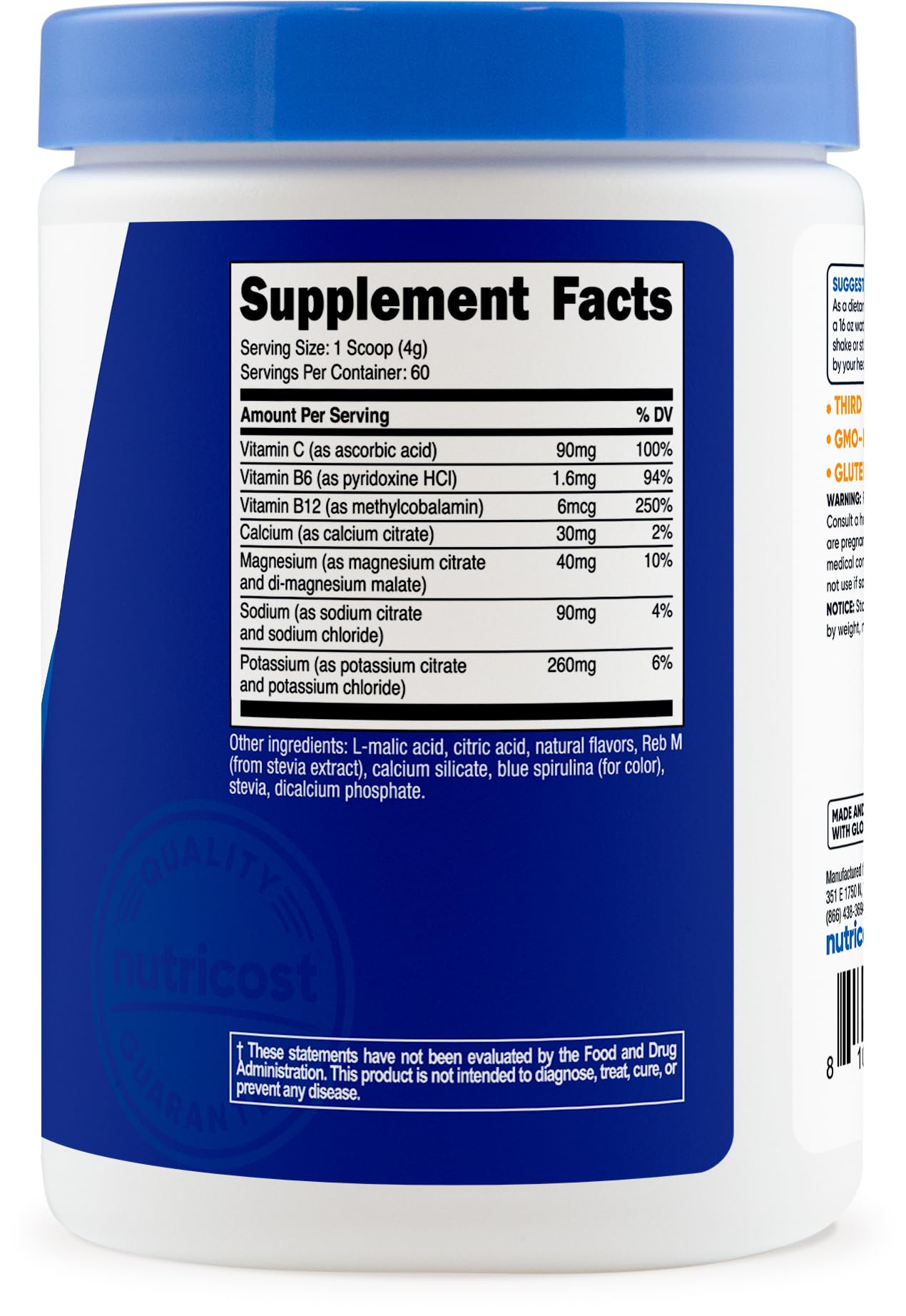Nutricost Electrolyte Complex Powder (60 Servings, Blue Raspberry) - Hydration Supplement Drink Mix with Vitamins and Minerals - Maple Wellness Supplements