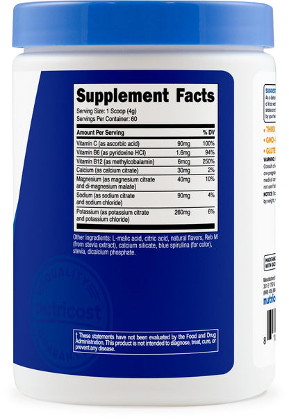 Nutricost Electrolyte Complex Powder (60 Servings, Blue Raspberry) - Hydration Supplement Drink Mix with Vitamins and Minerals - Maple Wellness Supplements
