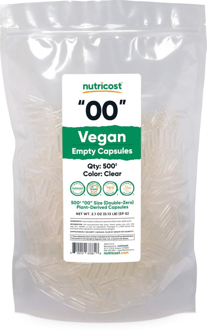 Nutricost Empty Capsules Size 00 Vegan - 500 Clear Empty Plant-Based Capsules - Kosher Certified, Halal Certified, Non-GMO, Soy Free, Gluten Free, Vegetarian - Maple Wellness Supplements