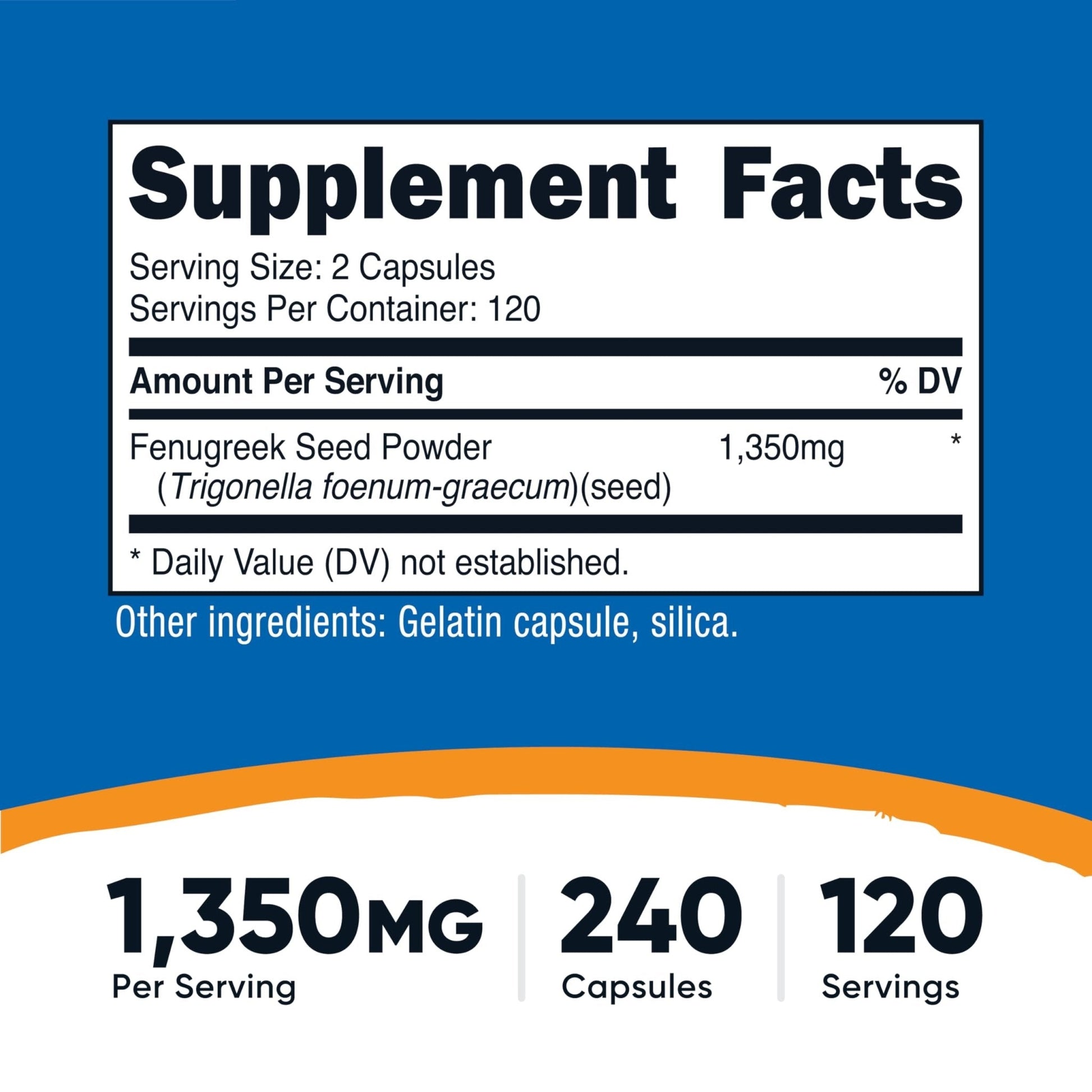 Nutricost Fenugreek Seed 1350mg, 240 Capsules - Gluten Free, Non-GMO, 675mg Per Capsule - Maple Wellness Supplements