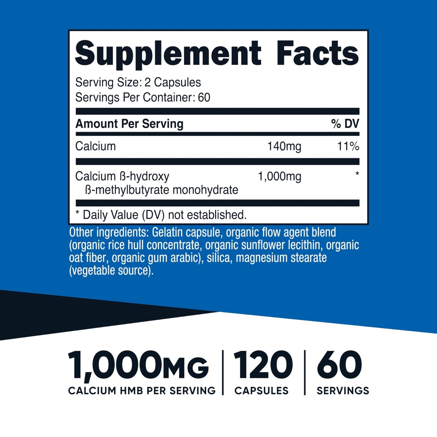 Nutricost HMB (Beta-Hydroxy Beta-Methylbutyrate) 1000mg (120 Capsules) - 500mg Per Capsule, 60 Servings - Gluten Free and Non-GMO - Maple Wellness Supplements