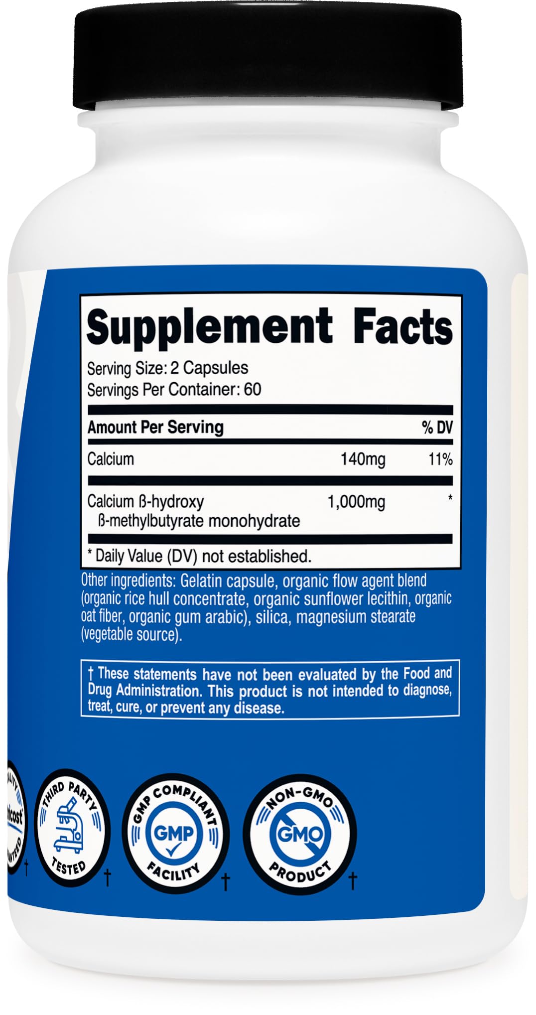 Nutricost HMB (Beta-Hydroxy Beta-Methylbutyrate) 1000mg (120 Capsules) - 500mg Per Capsule, 60 Servings - Gluten Free and Non-GMO - Maple Wellness Supplements