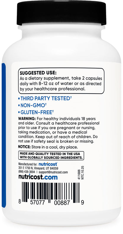 Nutricost HMB (Beta-Hydroxy Beta-Methylbutyrate) 1000mg (120 Capsules) - 500mg Per Capsule, 60 Servings - Gluten Free and Non-GMO - Maple Wellness Supplements