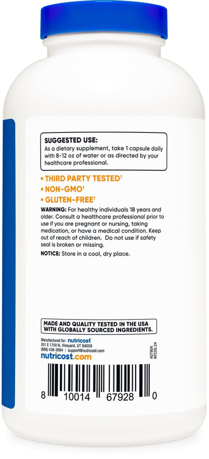 Nutricost L-Arginine 500mg, 300 Capsules - Gluten Free and Non-GMO - Maple Wellness Supplements