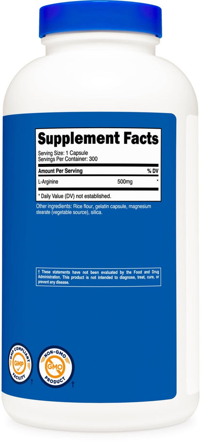 Nutricost L-Arginine 500mg, 300 Capsules - Gluten Free and Non-GMO - Maple Wellness Supplements
