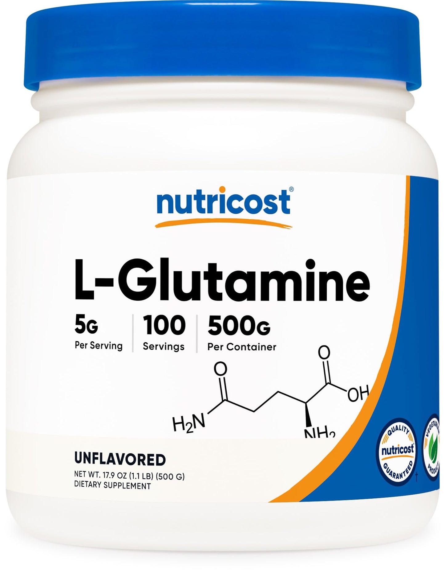 Nutricost L-Glutamine Powder (500 Grams) Unflavored - Gluten Free & Non-GMO, 100 Servings - Maple Wellness Supplements