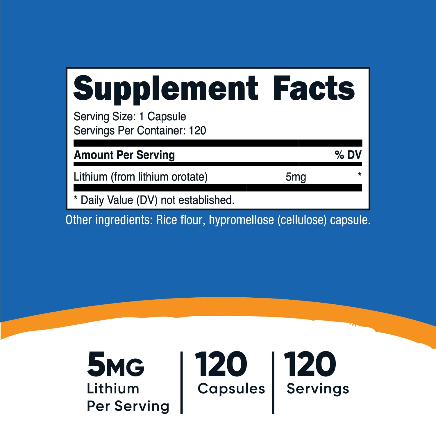 Nutricost Lithium Orotate 5mg, 120 Capsules - Veggie Caps, Non-GMO, Gluten Free - Maple Wellness Supplements