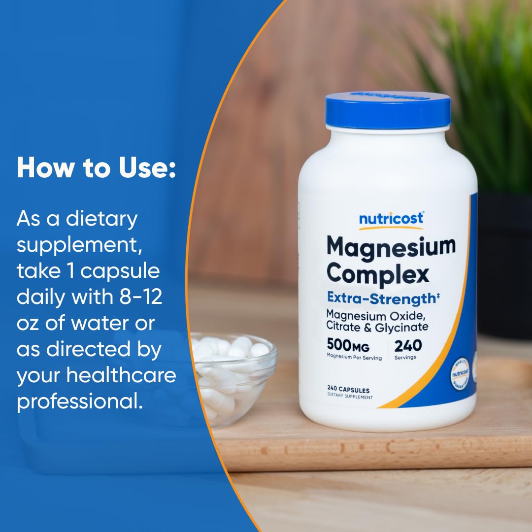 Nutricost Magnesium Complex 500mg, 240 Capsules - Magnesium Oxide, Citrate, and Glycinate - Gluten Free and Non-GMO - Maple Wellness Supplements