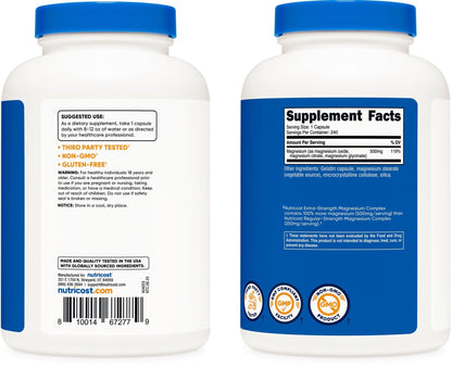 Nutricost Magnesium Complex 500mg, 240 Capsules - Magnesium Oxide, Citrate, and Glycinate - Gluten Free and Non-GMO - Maple Wellness Supplements