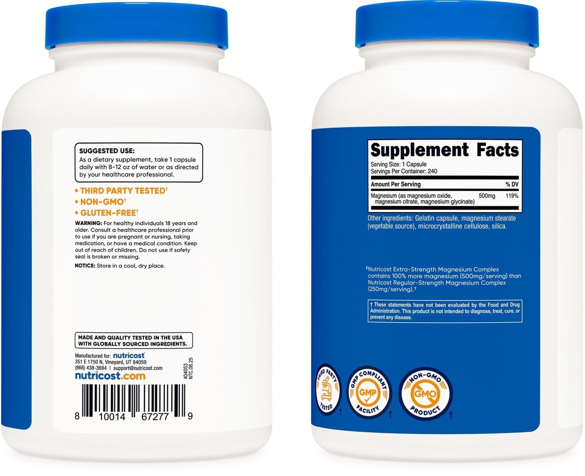 Nutricost Magnesium Complex 500mg, 240 Capsules - Magnesium Oxide, Citrate, and Glycinate - Gluten Free and Non-GMO - Maple Wellness Supplements