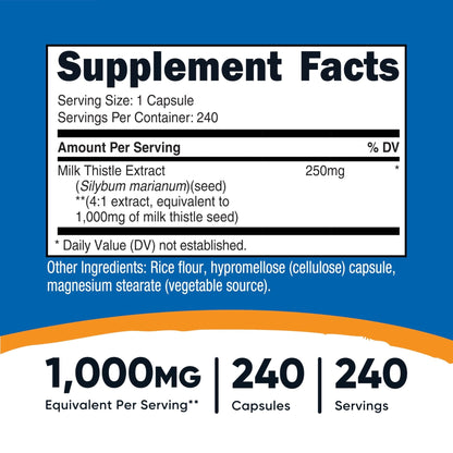 Nutricost Milk Thistle Extract 240 Capsules for 240 Servings Per Bottle - Vegan, GMO Free and Gluten Free - Maple Wellness Supplements