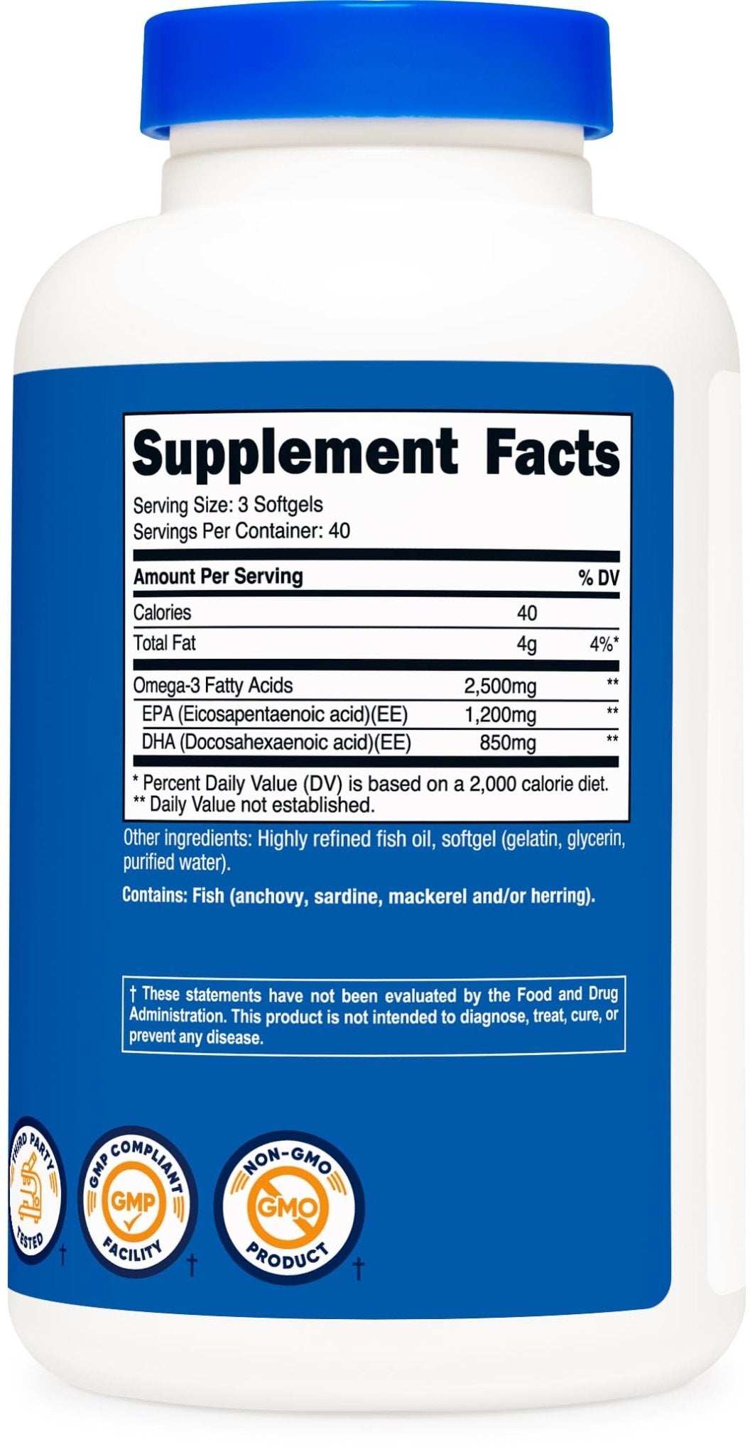 Nutricost Omega 3 Fish Oil - 2500MG, 120 Softgels (40 Serv) - Fish Oil, Wild Caught! 1200mg EPA 850mg DHA - Maple Wellness Supplements