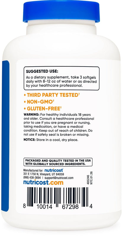 Nutricost Omega 3 Fish Oil - 2500MG, 120 Softgels (40 Serv) - Fish Oil, Wild Caught! 1200mg EPA 850mg DHA - Maple Wellness Supplements