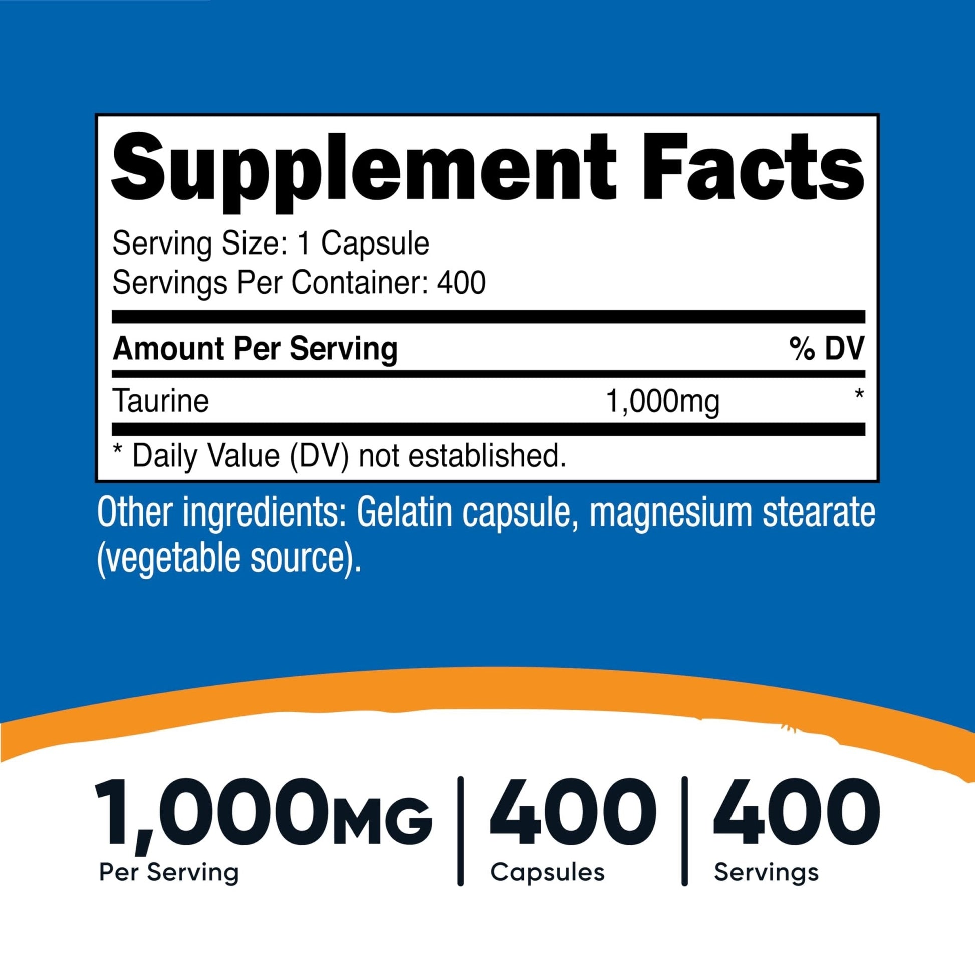 Nutricost Taurine 1000mg, 400 Capsules - Maple Wellness Supplements