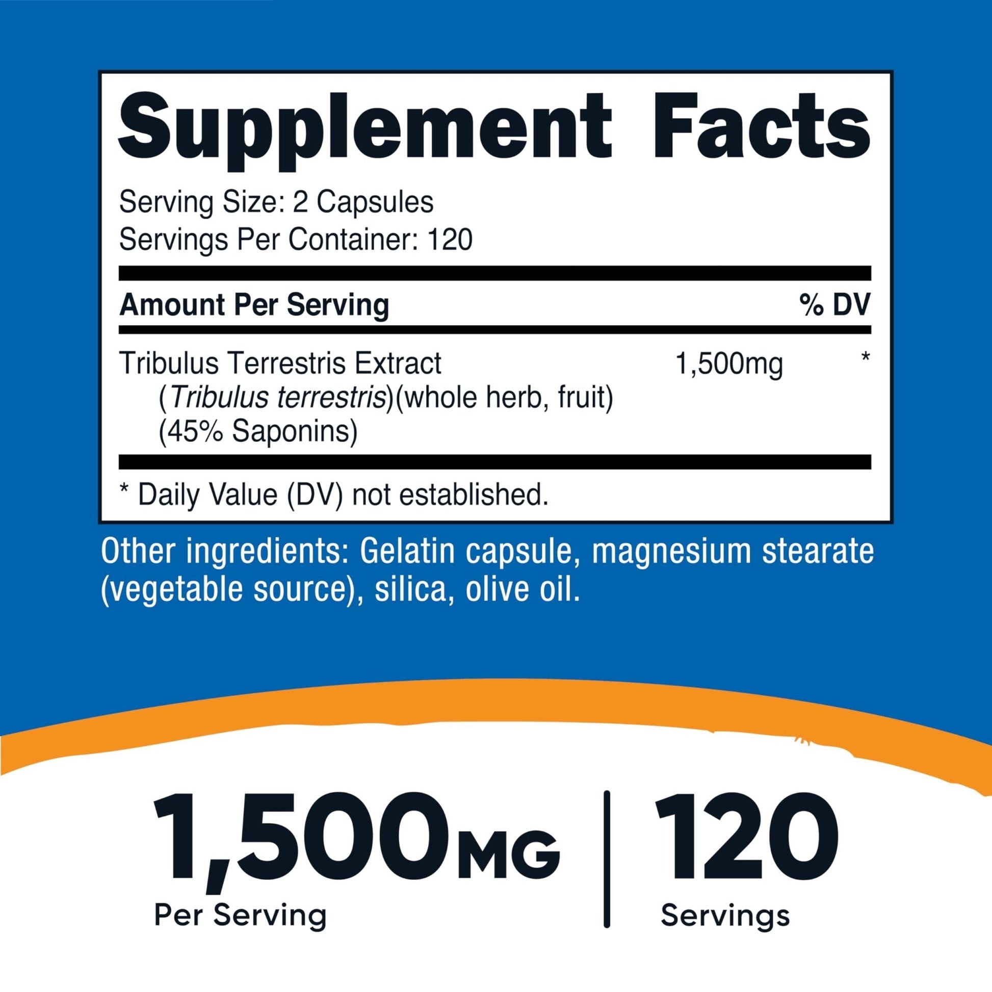 Nutricost Tribulus Terrestris Extract 1500mg, 240 Capsules - 45% Saponins, 120 Servings, Non-GMO, Gluten Free - Maple Wellness Supplements