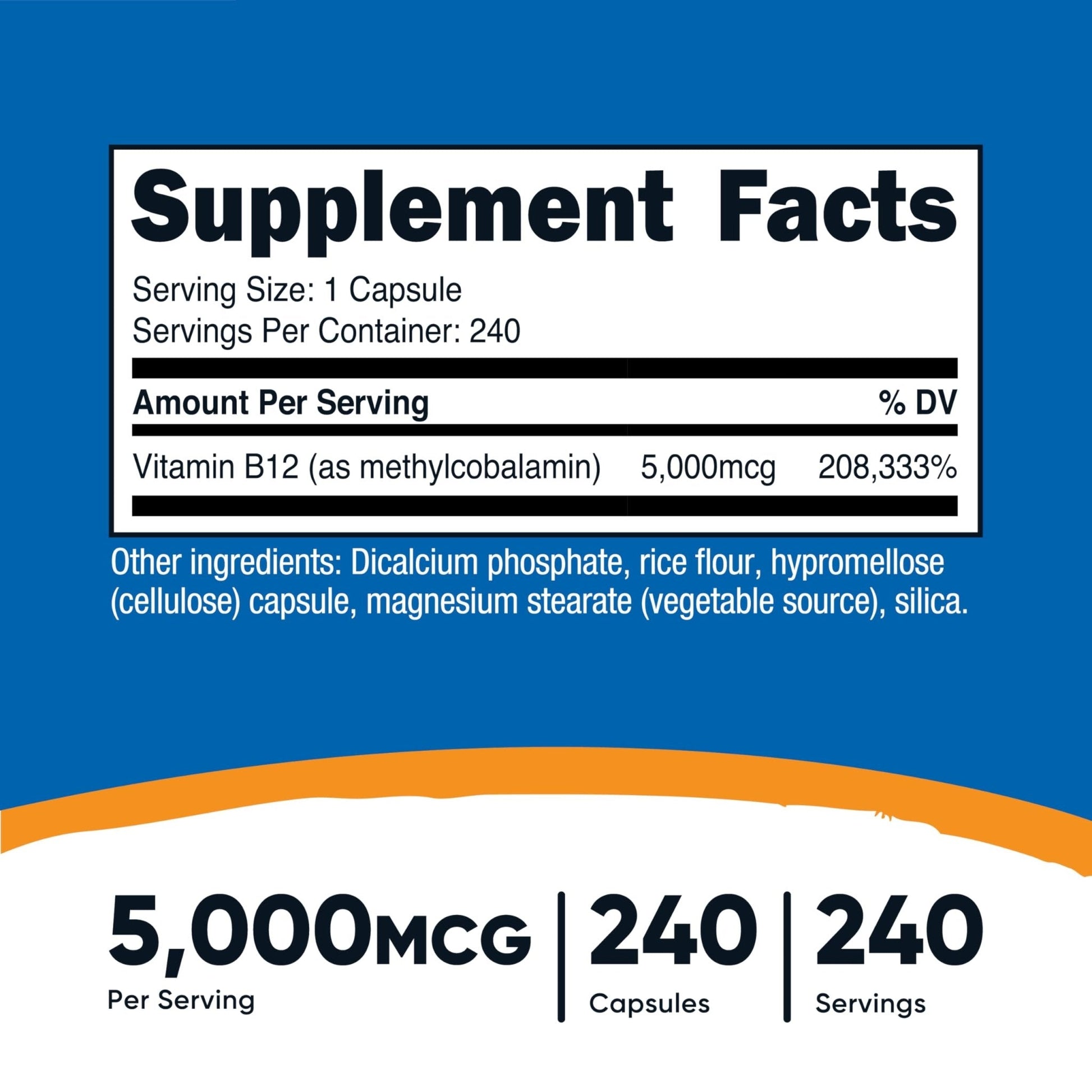 Nutricost Vitamin B12 (Methylcobalamin) 5000mcg, 240 Capsules - Vegetarian Caps, Non-GMO, Gluten Free B12 Supplement - Maple Wellness Supplements