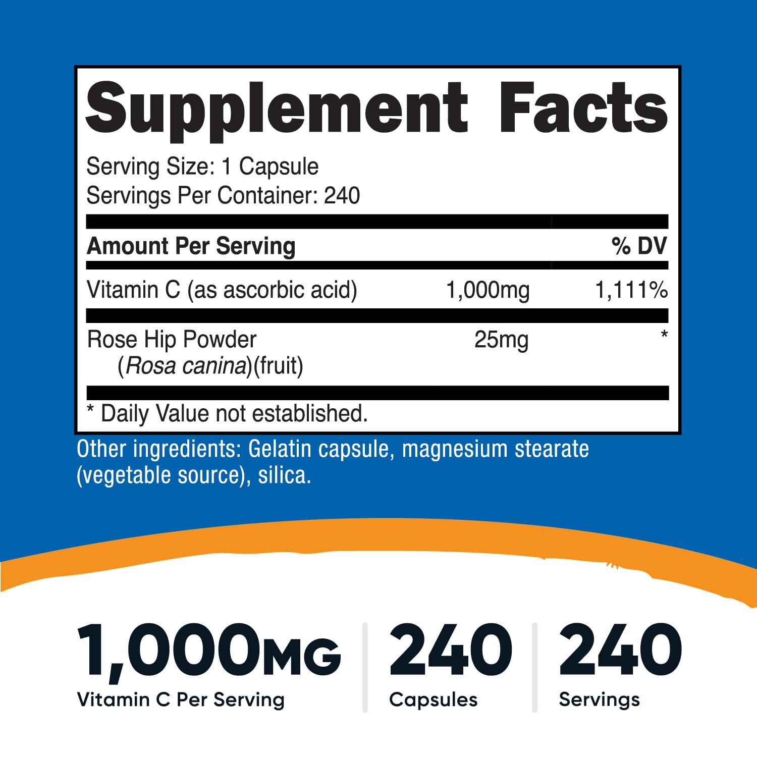 Nutricost Vitamin C with Rose Hips 1025mg, 240 Capsules - Vitamin C 1,000mg, Rose Hips 25mg, Premium - Maple Wellness Supplements