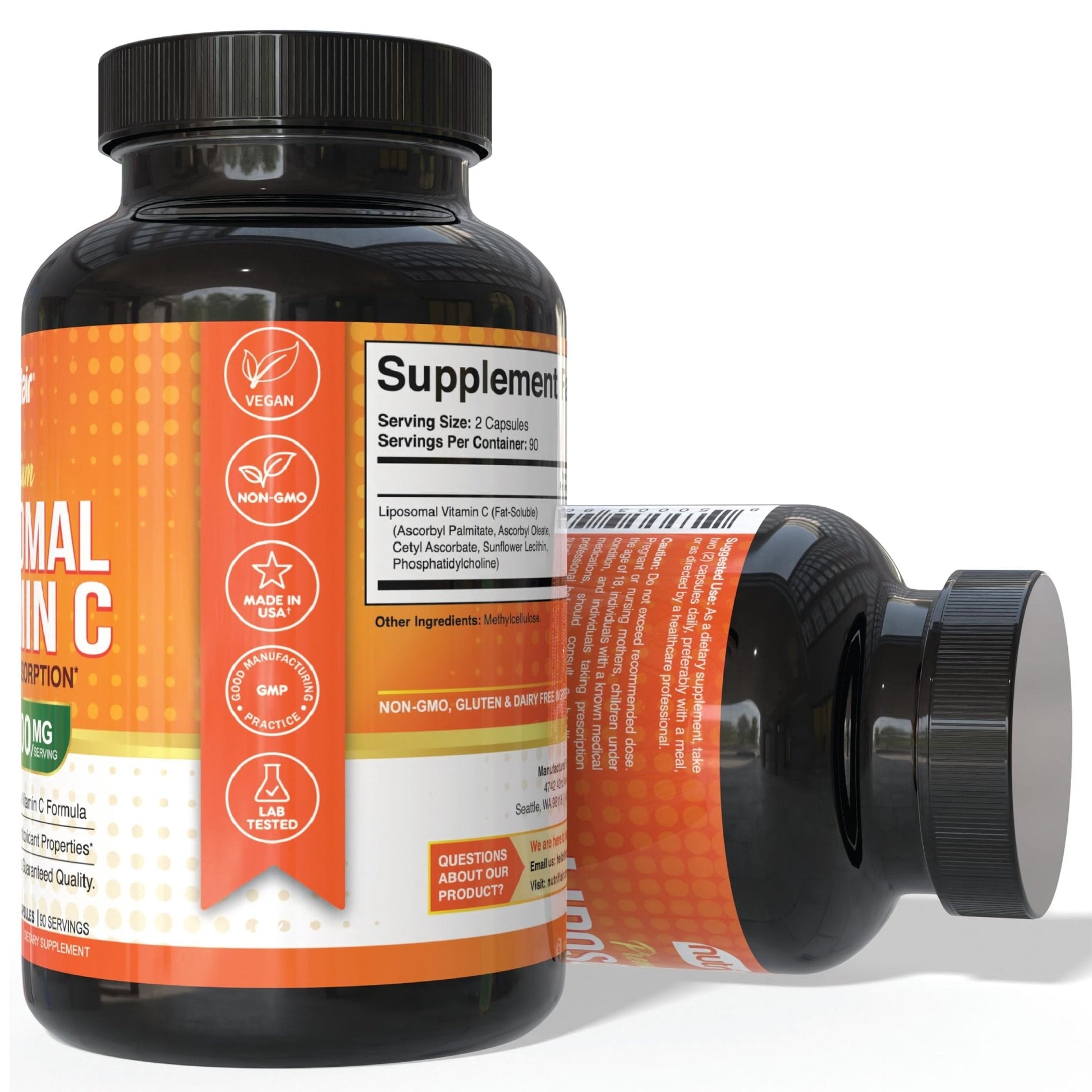 NutriFlair Liposomal Vitamin C 1700mg, 180 Capsules - High Absorption, Fat Soluble VIT C, Higher Bioavailability Immune System Support - Maple Wellness Supplements