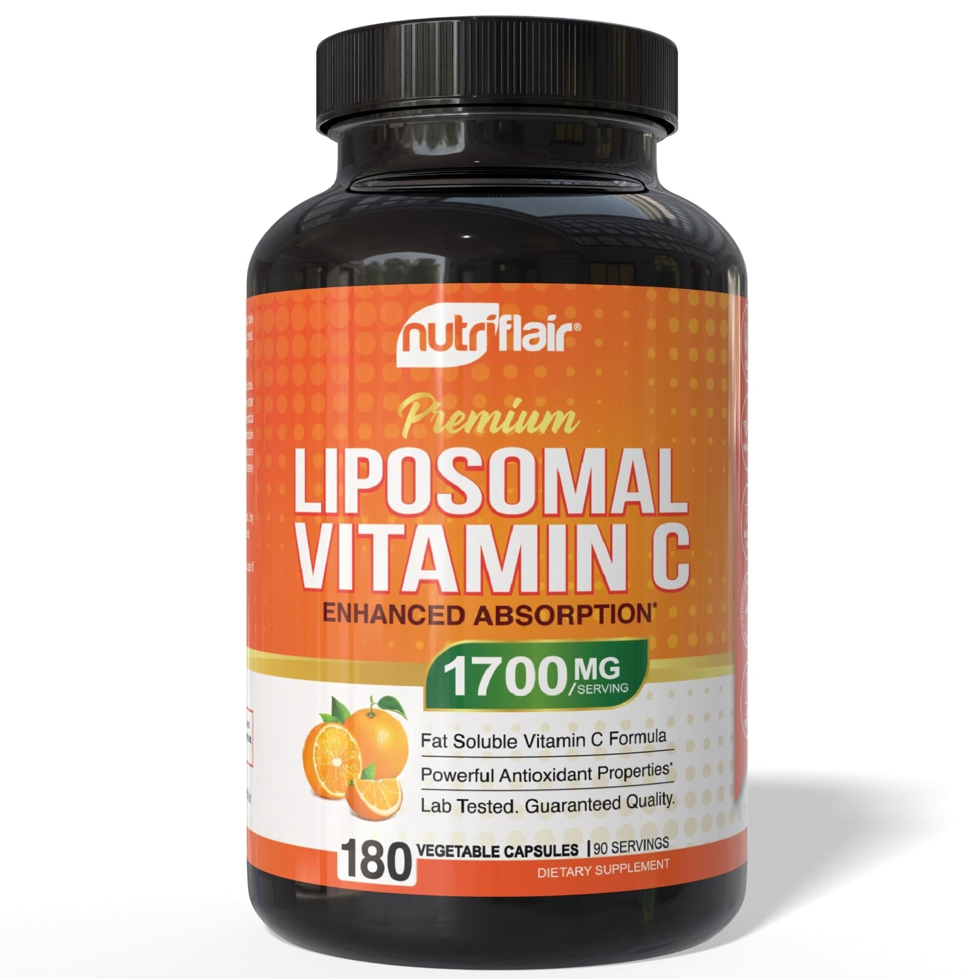 NutriFlair Liposomal Vitamin C 1700mg, 180 Capsules - High Absorption, Fat Soluble VIT C, Higher Bioavailability Immune System Support - Maple Wellness Supplements