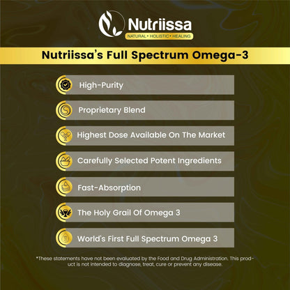 Nutriissa Omega 3 - Full Spectrum - 180 Count - High Concentrate Formula Fish Oil, Krill Oil - Maple Wellness Supplements