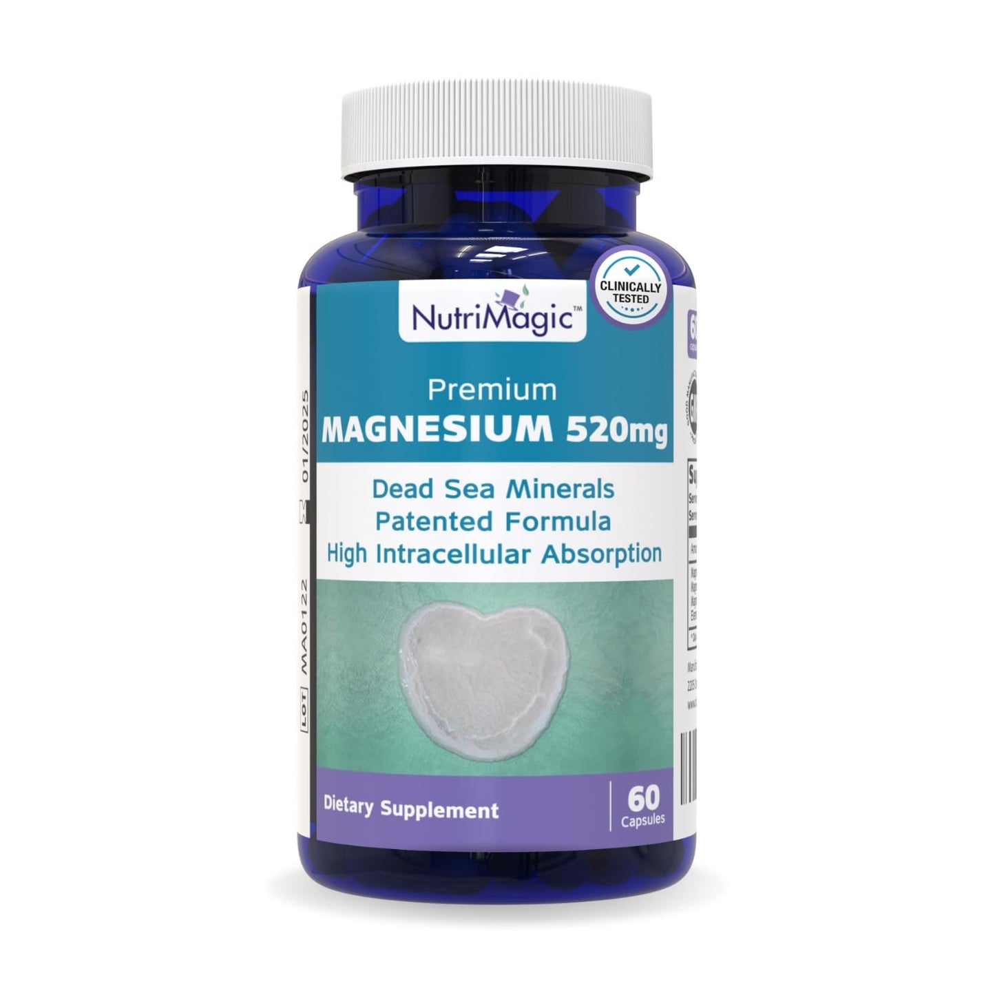 NutriMagic 520mg Patented High Absorption Elemental Magnesium from Oxide, Dead Sea Minerals Complex (1 Bottle, 2-Month Supply (60 Capsules)) - Maple Wellness Supplements