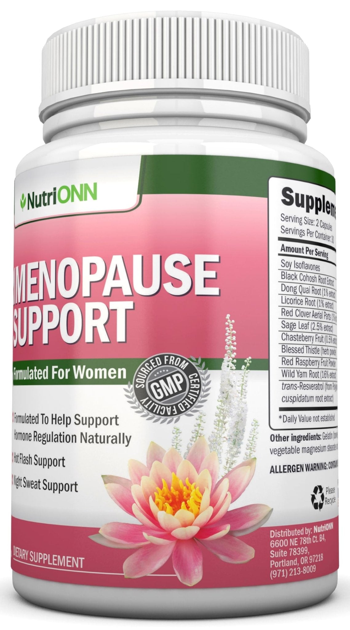 NutriONN Perimenopause Supplement for Women - Natural Support for Hot Flashes & Night Sweats - Improved Mood & Sleep - 11 Herbal Ingredients with Black Cohosh & Red Clover - Hormone Balance - Non-GMO - Maple Wellness Supplements